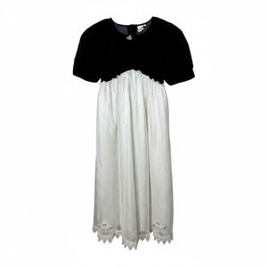 Vintage Jo Lene Kids Black Velvet White Swiss Dot Lace Floral Party Dress Sz 16